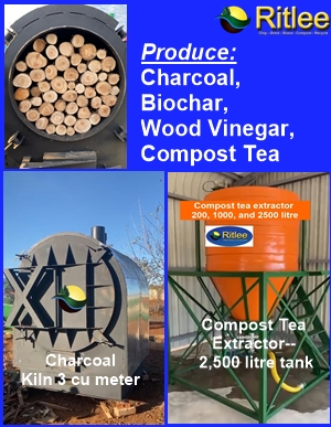 Charcoal, compost tea and related equipment-- Making of.