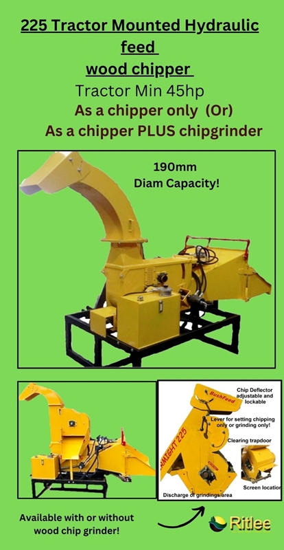 Wood Chipper 225 Tractor mounted Hydraulic feed