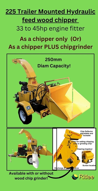 Wood Chipper 225 Trailer mounted Hydaulic Feed